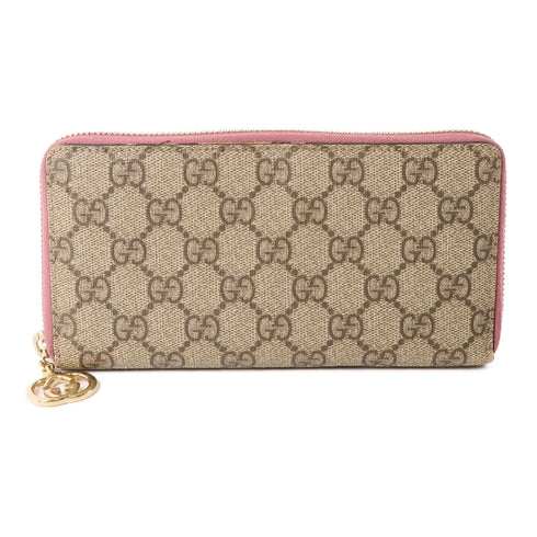 GUCCI GG GHW Long Wallet 307982 Coated Canvas Brown Pink