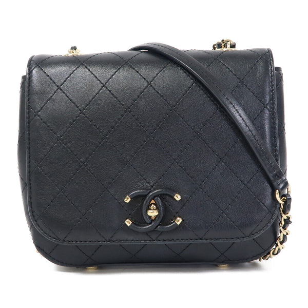 CHANEL Quilted CC Chain Shoulder Bag Crossbody Calfskin Leather Black