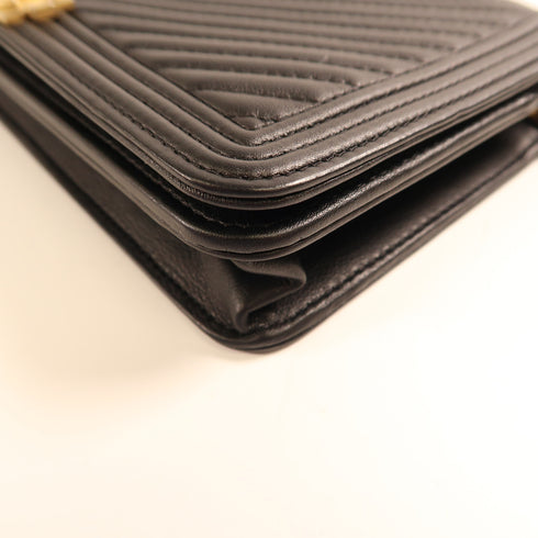 CHANEL CC GHW Boy Wallet On Chain Chain Shoulder Bag Lambskin Leather Black