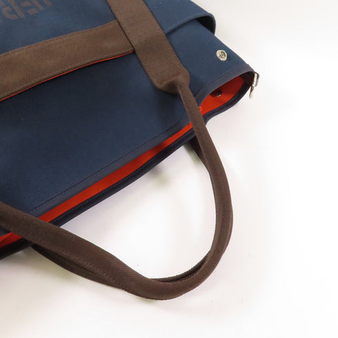 HERMES PHW Pansage Groom 2 Way Shoulder Bag Canvas Blue Navy Feu