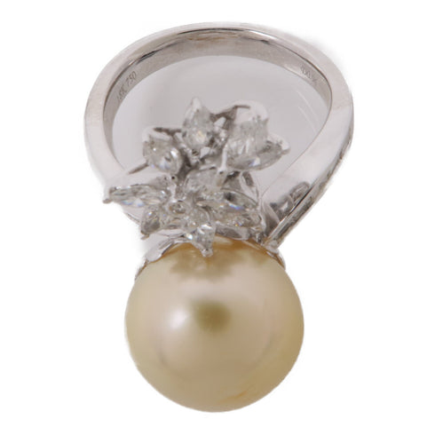 JEWELRY 8.9g Pearl 0.96ct Diamond Ring 18K White Gold US#6