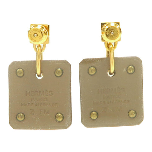 HERMES Earrings Metal Gold Brown