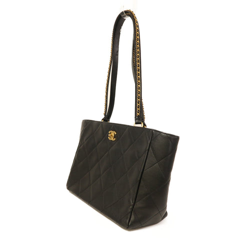 CHANEL Quilted CC GHW Shoulder Tote Bag AS3537 Calfskin Leather Black