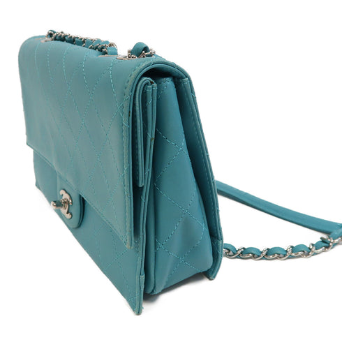 CHANEL Quilted CC SHW Chain Shoulder Bag Lambskin Leather Green