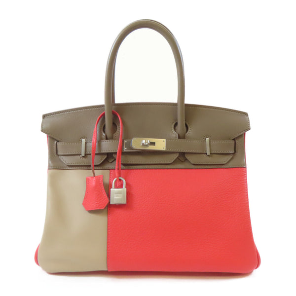 HERMES PHW Birkin 30 Handbag Swift Leather Rose Jaipur Etoupe Red Brown
