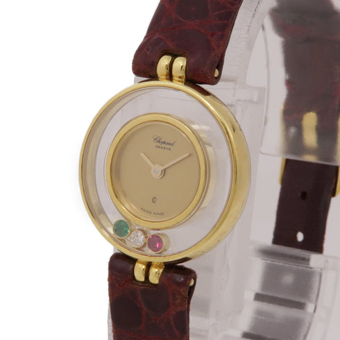 Chopard Happy Diamonds 4082 Quartz Watch 18K Yellow Gold Leather Belt