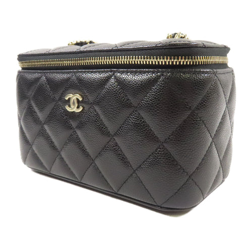 CHANEL CC GHW Small Vanity Case Chain Shoulder Bag Calfskin Leather Black