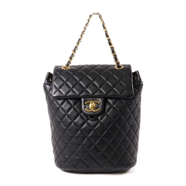 CHANEL CC GHW Backpack Rucksack Lambskin Leather Black