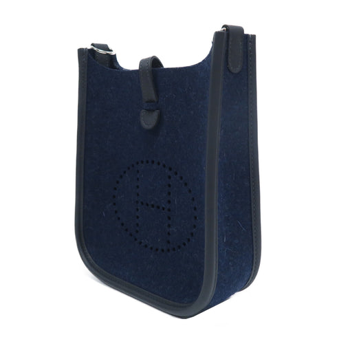 HERMES PHW Evelyne TPM Shoulder Bag Wool Blue