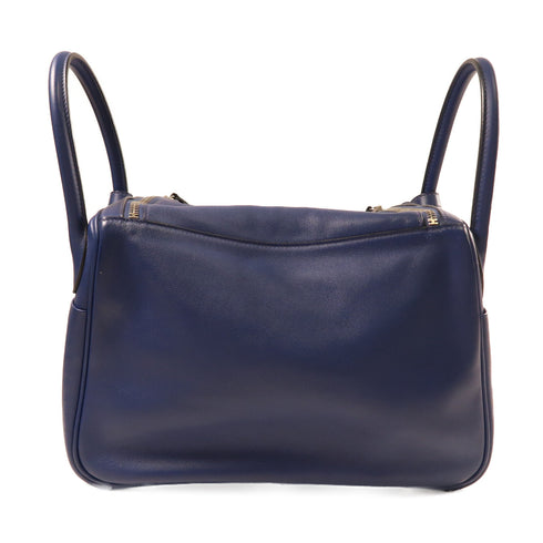 HERMES PHW Lindy 30 2Way Shoulder Hand Bag Vaux Swift Leather Blue Indigo