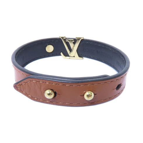 LOUIS VUITTON LV Iconic Bracelet M8084E Calfskin Leather Brown Gold