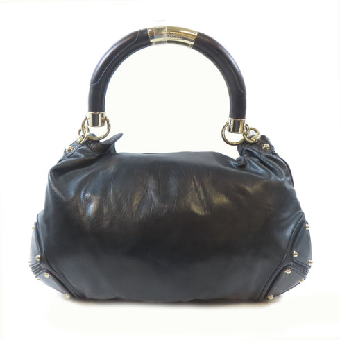 GUCCI GG GHW Indy Babouska 2 Way Shoulder Handbag 185566 Calfskin Leather Black