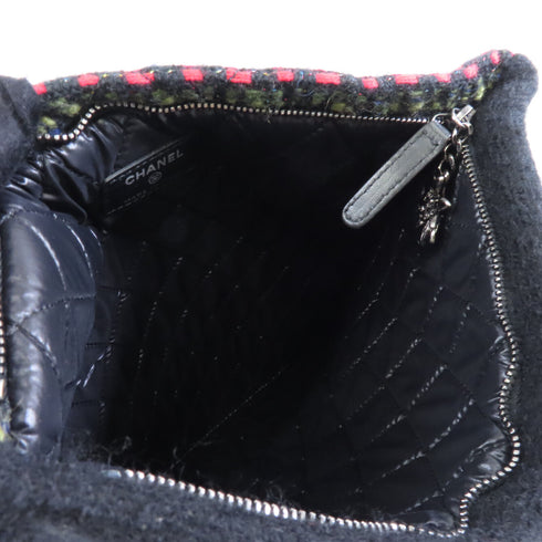 CHANEL CC SHW Pouch Clutch Bag Tweed Black Multicolor