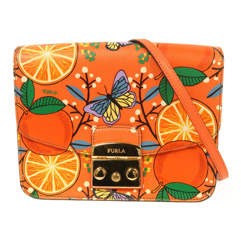 Furla GHW Shoulder Bag Calfskin Leather Red