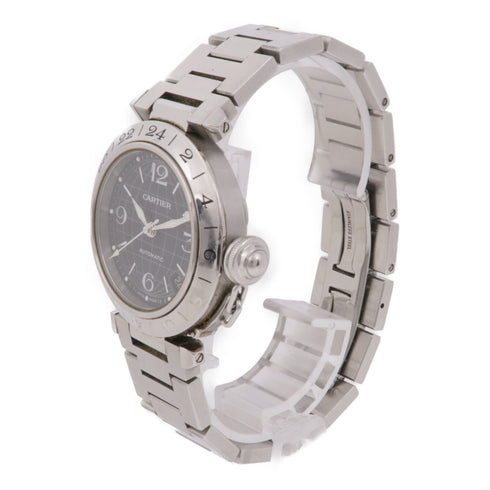 CARTIER Pasha C Meridian GMT 2377 Automatic Watch Stainless Steel Black