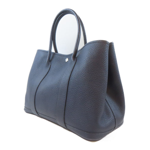 HERMES PHW Garden Party PM Tote Bag Shoulder Handbag Negonda Leather Bleu Nuit