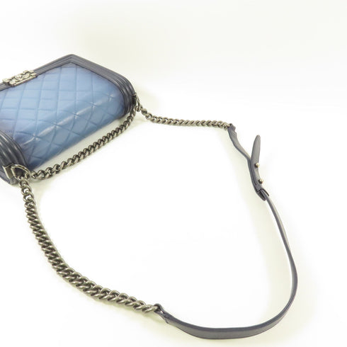 CHANEL CC GHW Boy 28cm Chain Shoulder Bag Calfskin Leather Blue