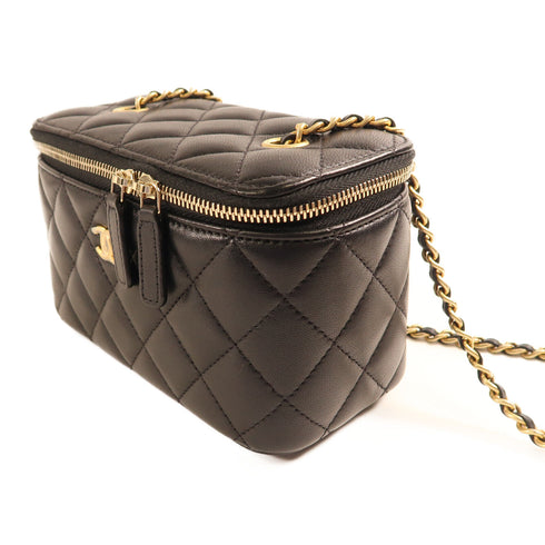 CHANEL CC GHW Vanity Case Chain Shoulder Bag Lambskin Leather Black v1