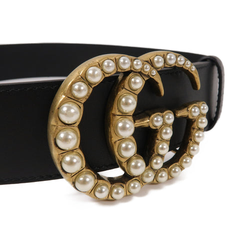 GUCCI GG GHW Marmont Pearl Belt 453260 Calfskin Leather Black