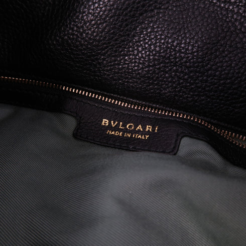 BVLGARI GHW Monete 2 Way Shoulder Bag Leather Black