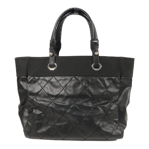 CHANEL Quilted CC SHW Blarritz Tote MM Tote Bag Coated Canvas Black