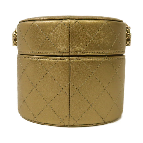 CHANEL Quilted CC GHW Chain Shoulder Bag Calfskin Leather Gold Color