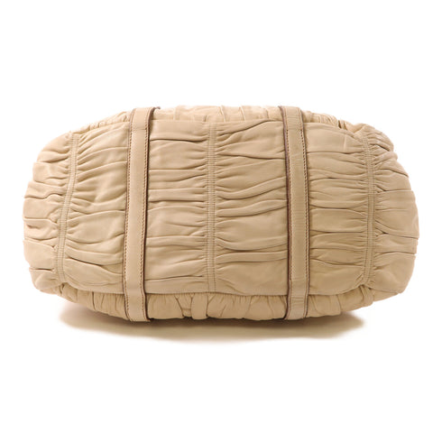 PRADA GHW 2 Way Shoulder Bag Handbag Lambskin Leather Beige