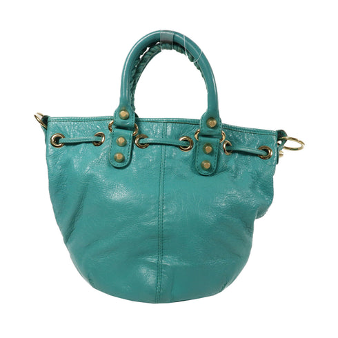 BALENCIAGA GHW Giant Pom Pom 2 Way Shoulder Bag Handbag Calfskin Leather Green