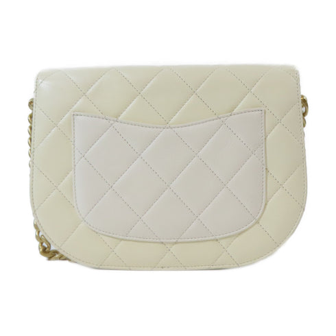 CHANEL Quilted CC GHW Chain Shoulder Bag Calfskin Leather White v1