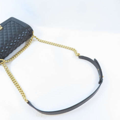 CHANEL Quilted CC GHW Boy Chanel Chain Shoulder Bag 67086 Calfskin Leather Black