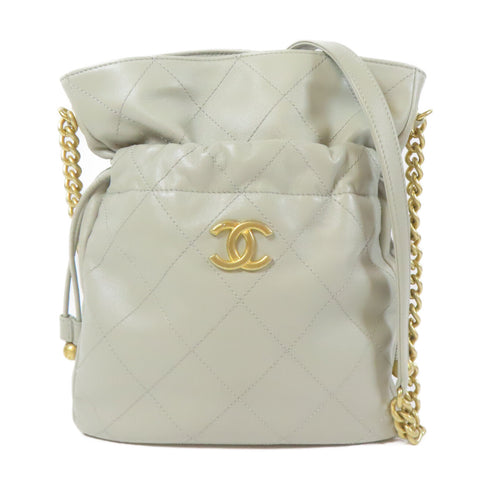 CHANEL Quilted CC GHW Bucket Chain Shoulder Bag Leather Grey Gray