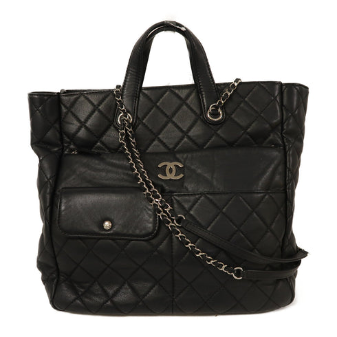 CHANEL CC SHW 2 Way Shoulder Bag Handbag Calfskin Leather Black