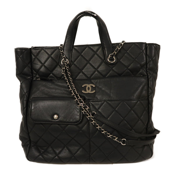 CHANEL CC SHW 2 Way Shoulder Bag Handbag Calfskin Leather Black