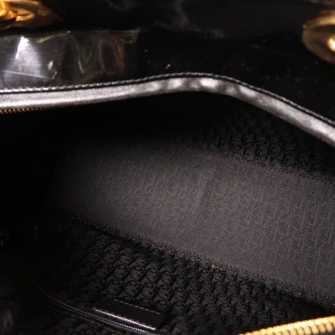 DIOR GHW Lady Dior Handbag Patent Leather Black