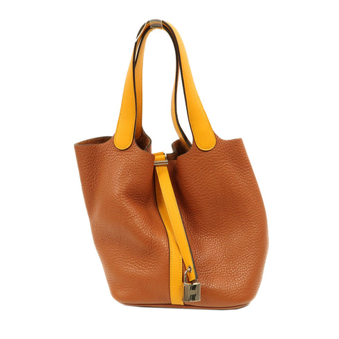 HERMES PHW Picotin MM Handbag Clemence Leather Cuivre/Jaune D'or