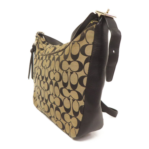 COACH GHW Shoulder Bag 32562 Canvas Leather Beige Black