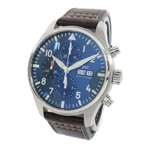 IWC Pilot Chronograph Automatic Watch IW377714 Stainless Steel Leather Blue