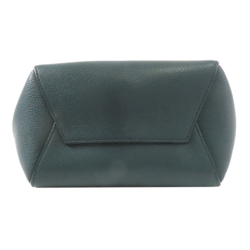 CELINE GHW Small Sangle Bucket Shoulder Bag Calfskin Leather Green