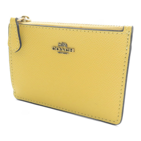 COACH GHW Card Case Calfskin Leather Yellow