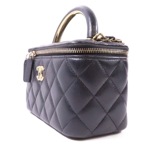 CHANEL CC GHW Vanity Case 2 Way Bag Calfskin Leather Black