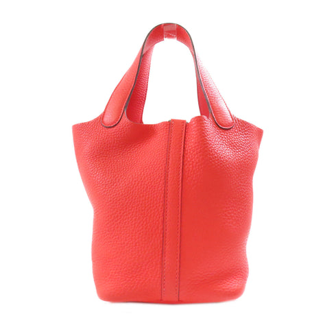 HERMES PHW Picotin PM Handbag 056289CK Clemence Leather Rose Texas/Red