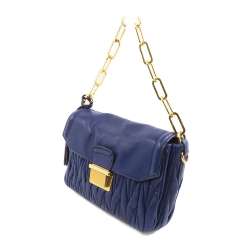 Miu Miu GHW 2way Shoulder Bag Lambskin Leather Blue