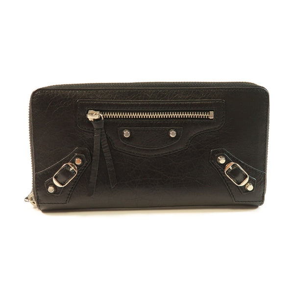 BALENCIAGA SHW Long Wallet Long Wallet Black Lambskin Leather 253036 Grey