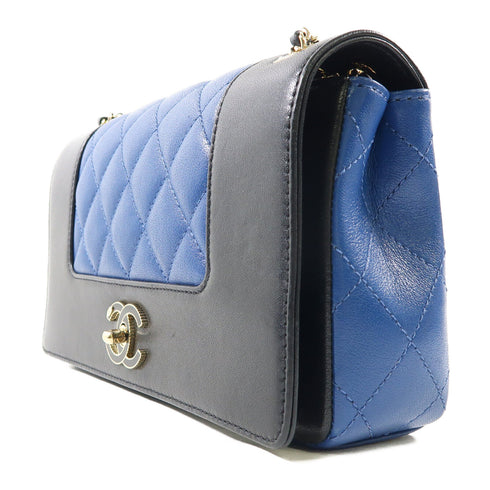 CHANEL Quilted CC GHW Chain Shoulder Bag Calfskin Leather Black/Blue v1