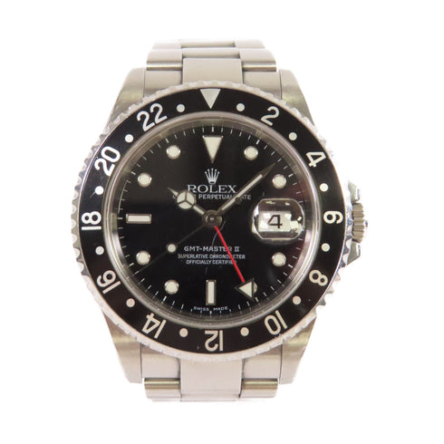 ROLEX GMT Master II Automatic Watch Stainless Steel 16710 Black Silver