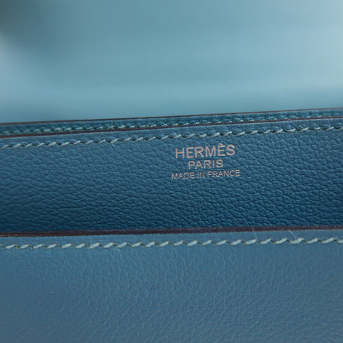 HERMES PHW 2002 Shoulder Bag Evercolor Leather Bleu Du Nord Blue