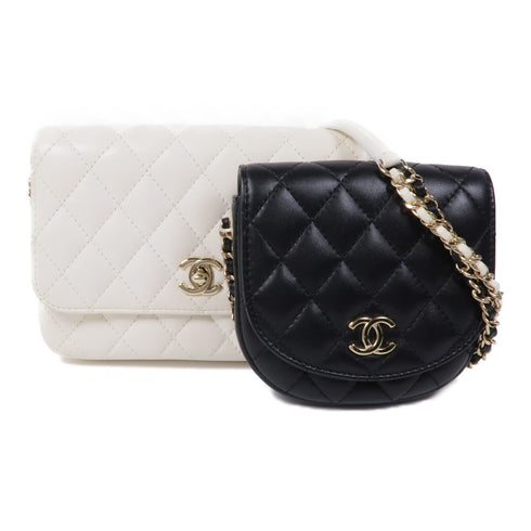 CHANEL CC GHW Chain Shoulder Bag AS0649 Lambskin Leather White Black