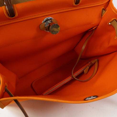 HERMES PHW Herbag GM 2 Way Shoulder Bag Handbag Canvas Orange