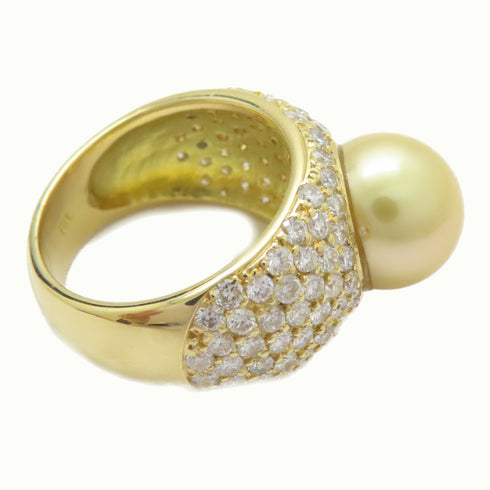FINE JEWELRY 11.2mm Pearl 2.63ct Diamond Ring 18K Yellow Gold US#7.25