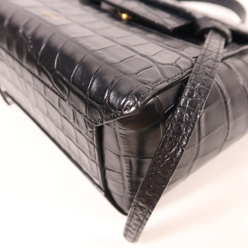 CELINE GHW Belt Bag 2 Way Shoulder Handbag Embossed Calfskin Leather Black